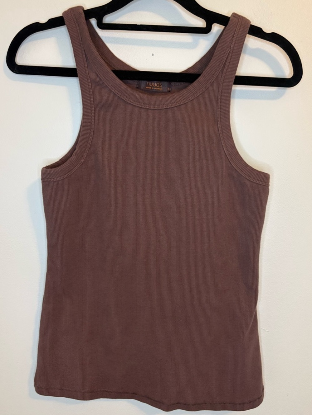 Nuuds Ribbed Tank Top Brown Fitted Basic Sleeveless Size Small